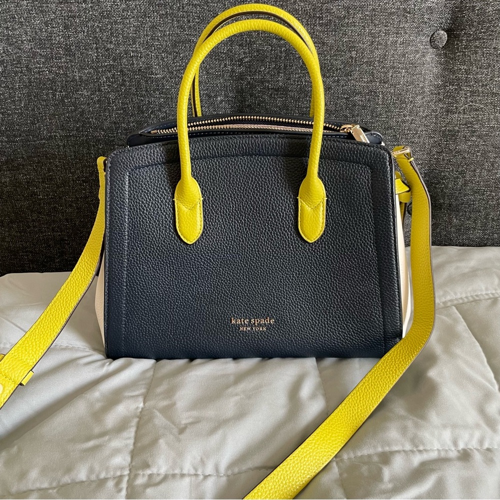 Kate Spade Navy and Green Colorblock Knott Purse Pebbled‎ Leather Medium